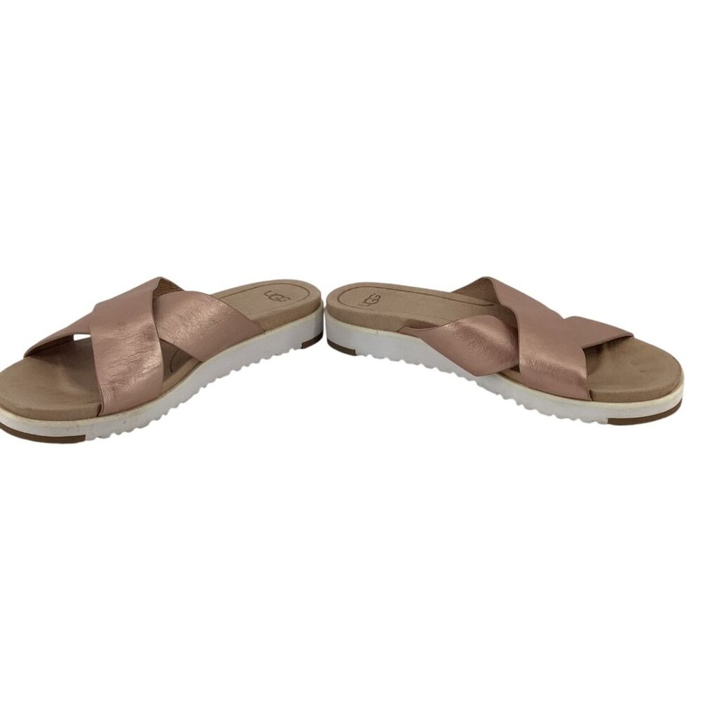 UGG Metallic Rose Gold Crisscross Slide Sandals - Picture 7 of 9